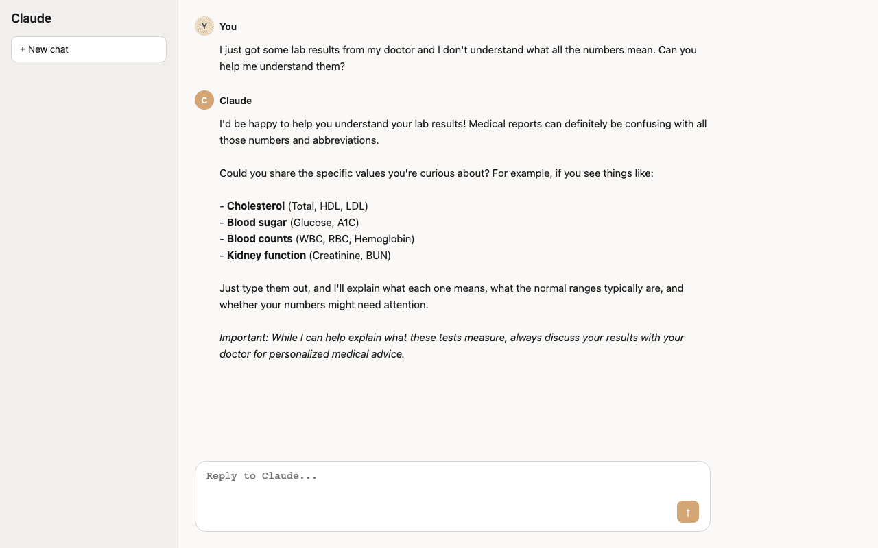 Example of asking AI about lab results